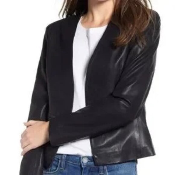 Blanknyc Black Open Front Faux Leather Blazer SZ L - Picture 1 of 6